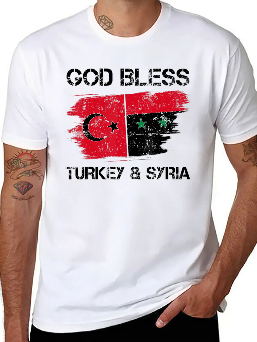 God Bless Turkey Syria Flag Pray For Turkey Earthq Classic Fit Graphic Tee For Daily Comfort – Unisex Cotton Shirt
