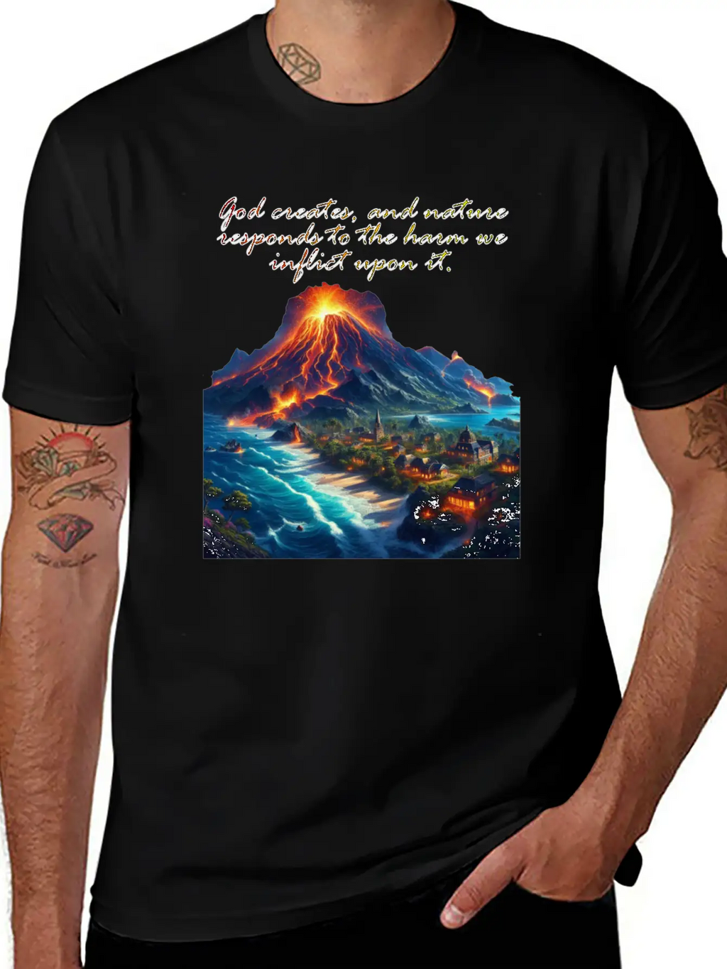 God Creates, And Nature Responds To The Harm Breathable Soft Cotton T-Shirt – Timeless Casual Look
