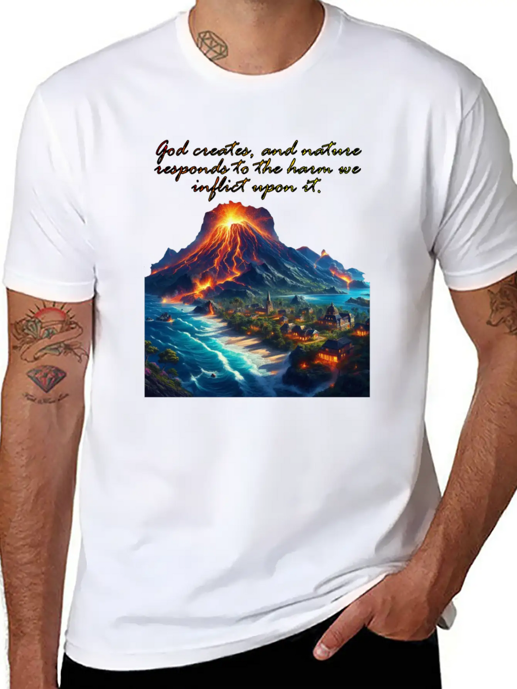 God Creates, And Nature Responds To The Harm Breathable Soft Cotton T-Shirt – Timeless Casual Look