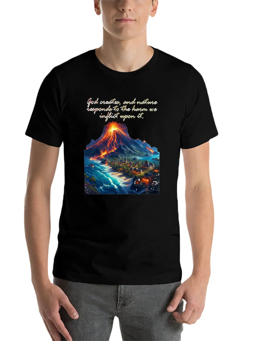 God Creates, And Nature Responds To The Harm Breathable Soft Cotton T-Shirt – Timeless Casual Look