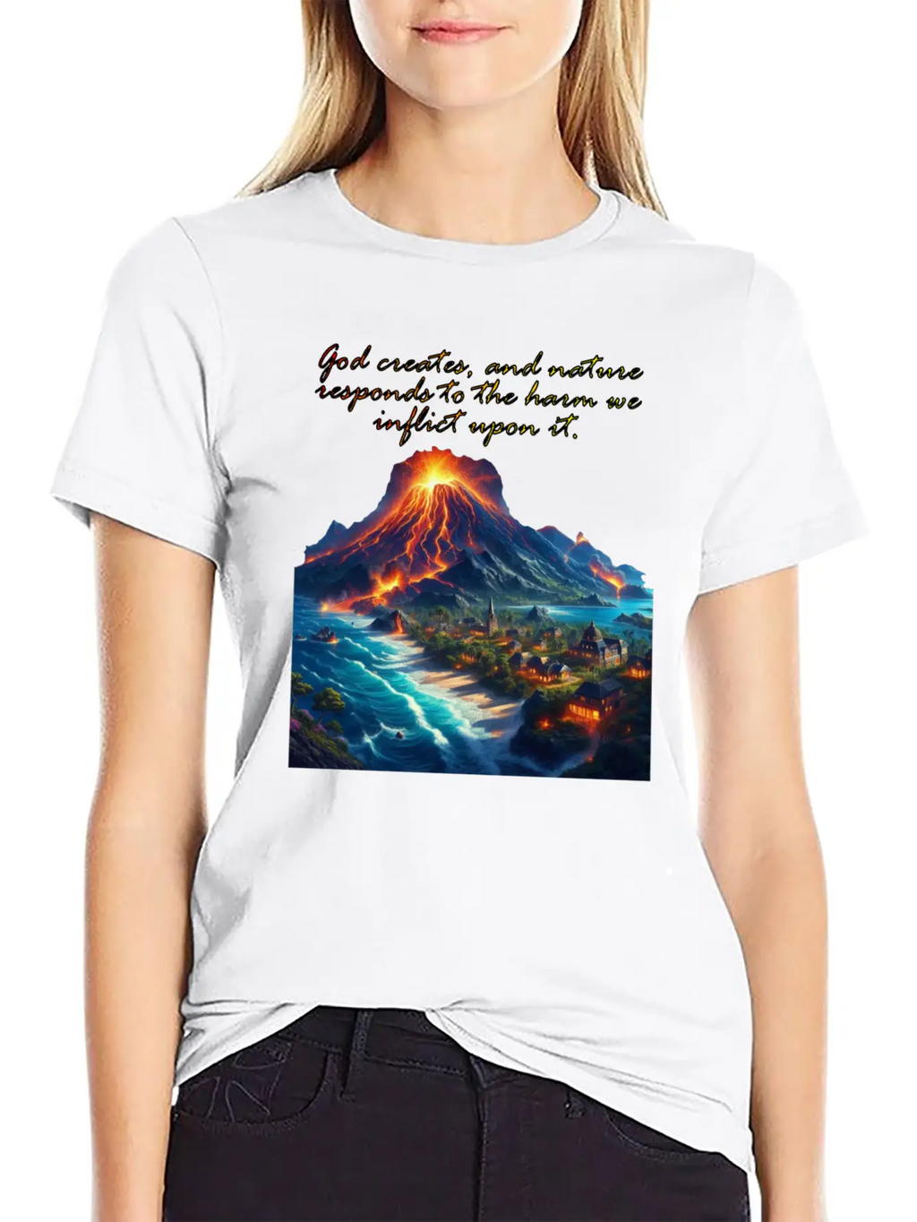 God Creates, And Nature Responds To The Harm Breathable Soft Cotton T-Shirt – Timeless Casual Look