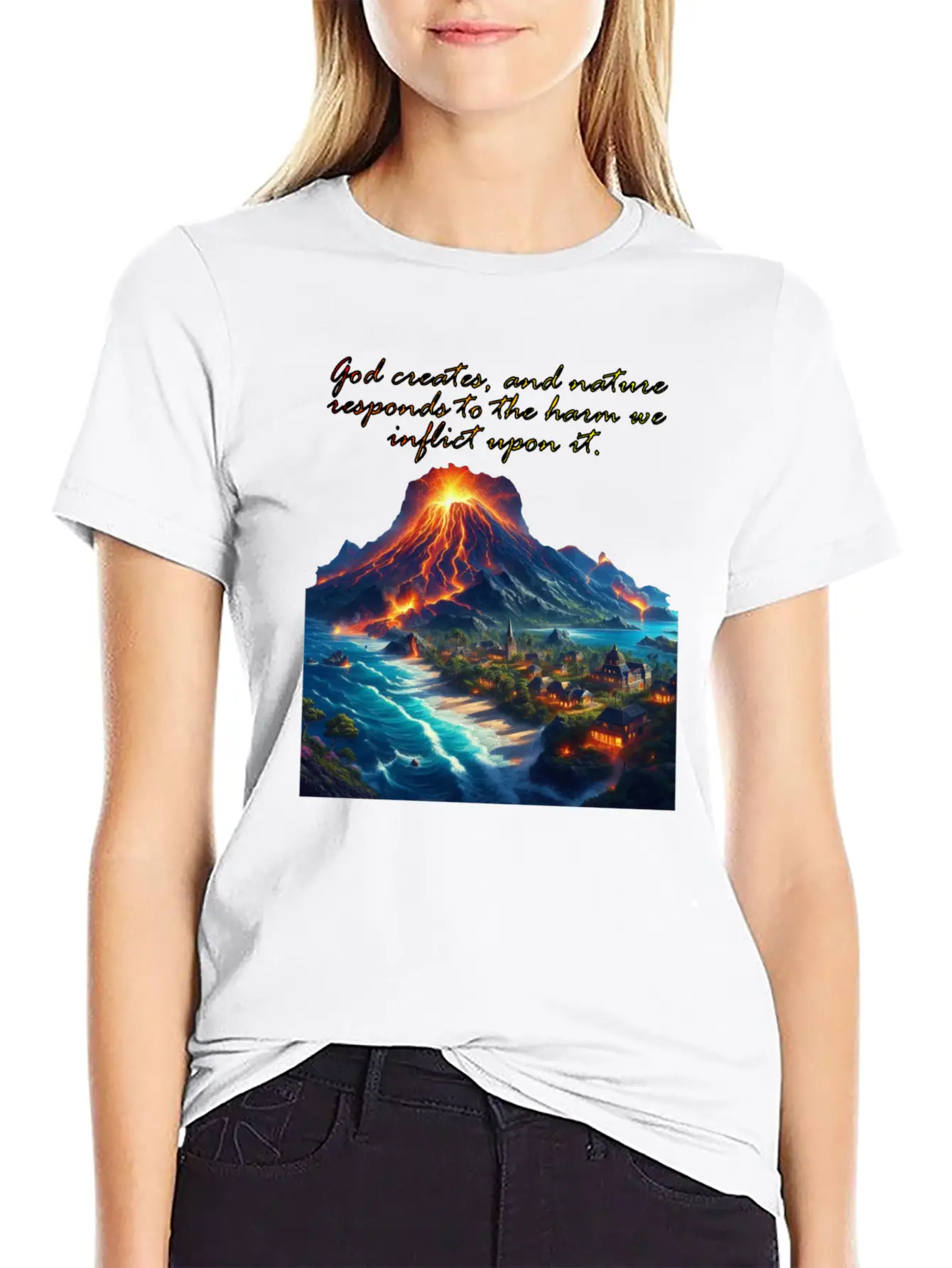 God Creates, And Nature Responds To The Harm Breathable Soft Cotton T-Shirt – Timeless Casual Look