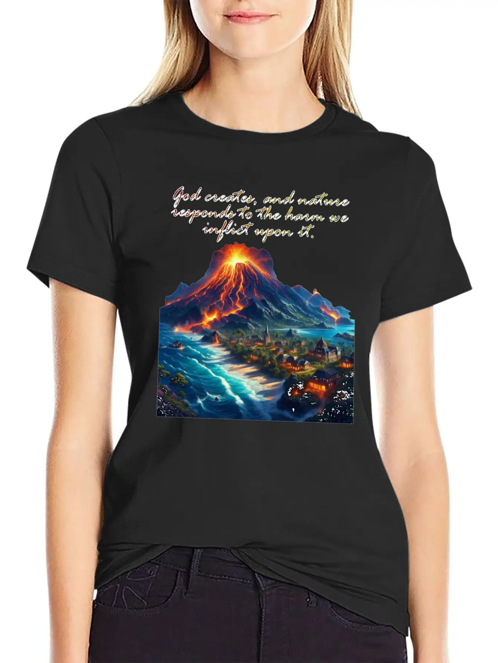 God Creates, And Nature Responds To The Harm Breathable Soft Cotton T-Shirt – Timeless Casual Look