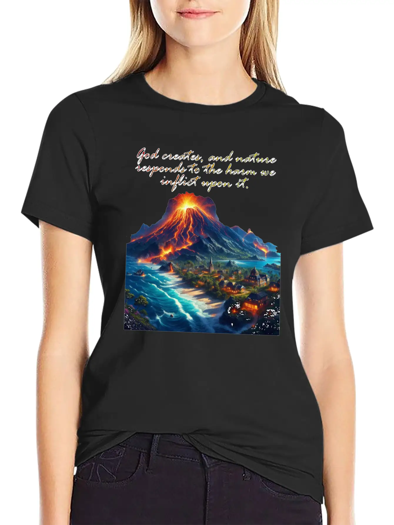 God Creates, And Nature Responds To The Harm Breathable Soft Cotton T-Shirt – Timeless Casual Look