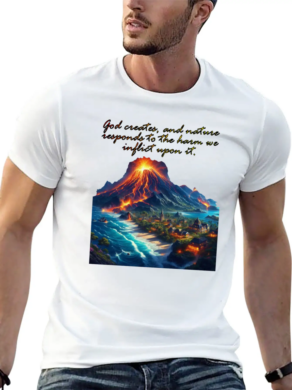 God Creates, And Nature Responds To The Harm Breathable Soft Cotton T-Shirt – Timeless Casual Look