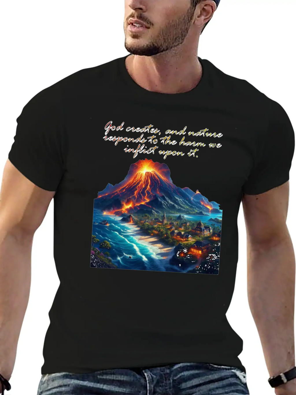 God Creates, And Nature Responds To The Harm Breathable Soft Cotton T-Shirt – Timeless Casual Look