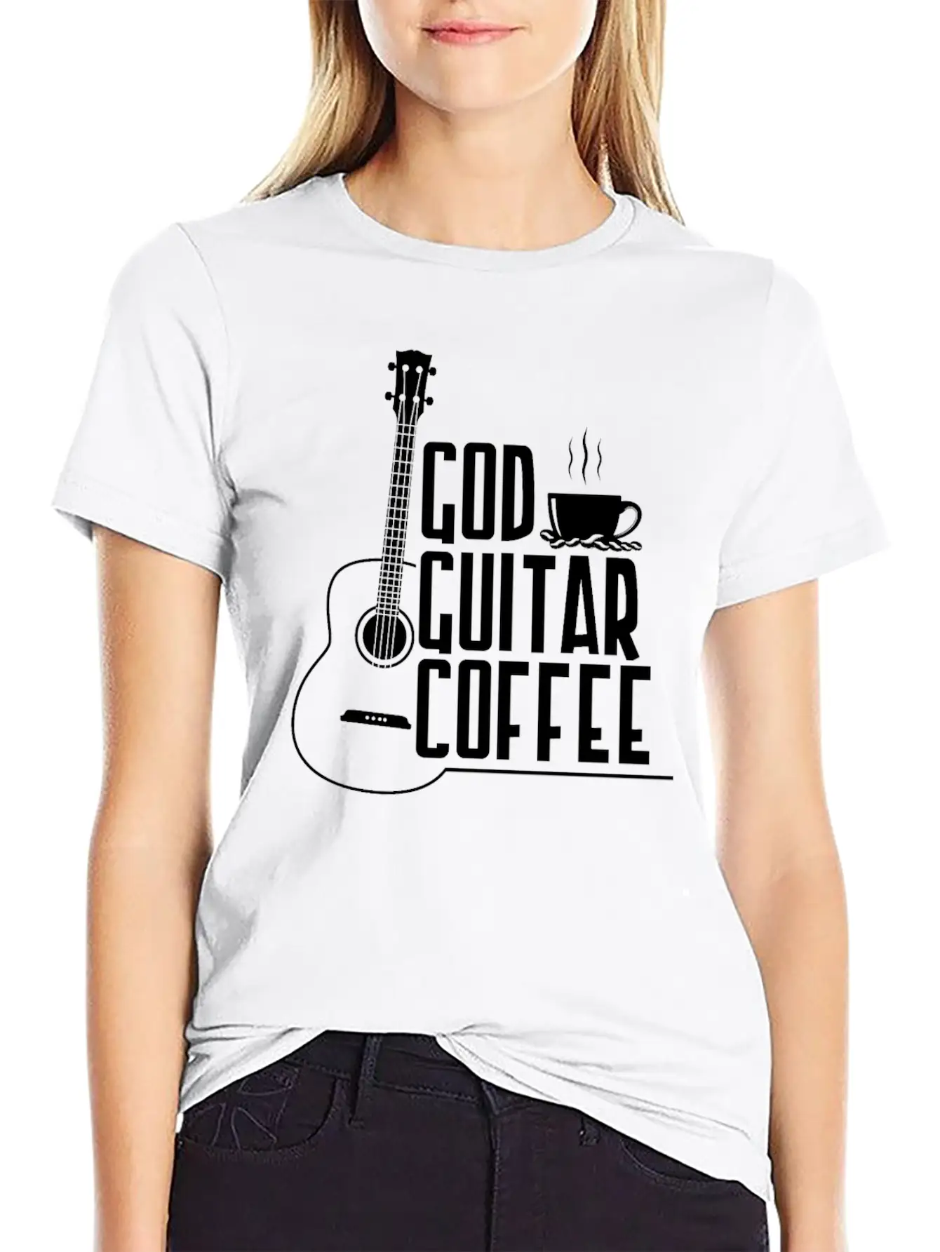 God Guitar Coffee Music Lover Funny Christian Stylish Everyday T-Shirt – Unisex Basic Cotton Tee