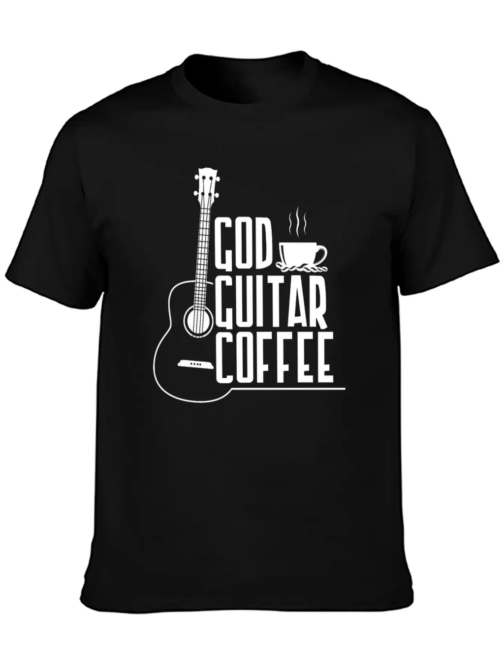 God Guitar Coffee Music Lover Funny Christian Stylish Everyday T-Shirt – Unisex Basic Cotton Tee