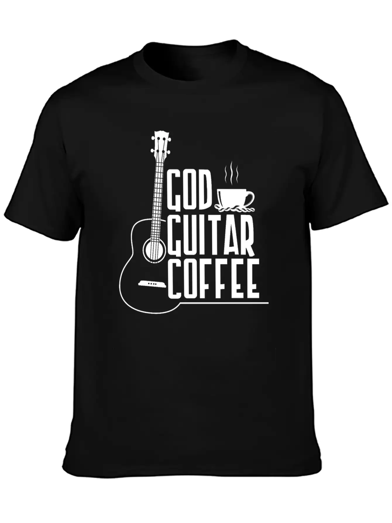 God Guitar Coffee Music Lover Funny Christian Stylish Everyday T-Shirt – Unisex Basic Cotton Tee