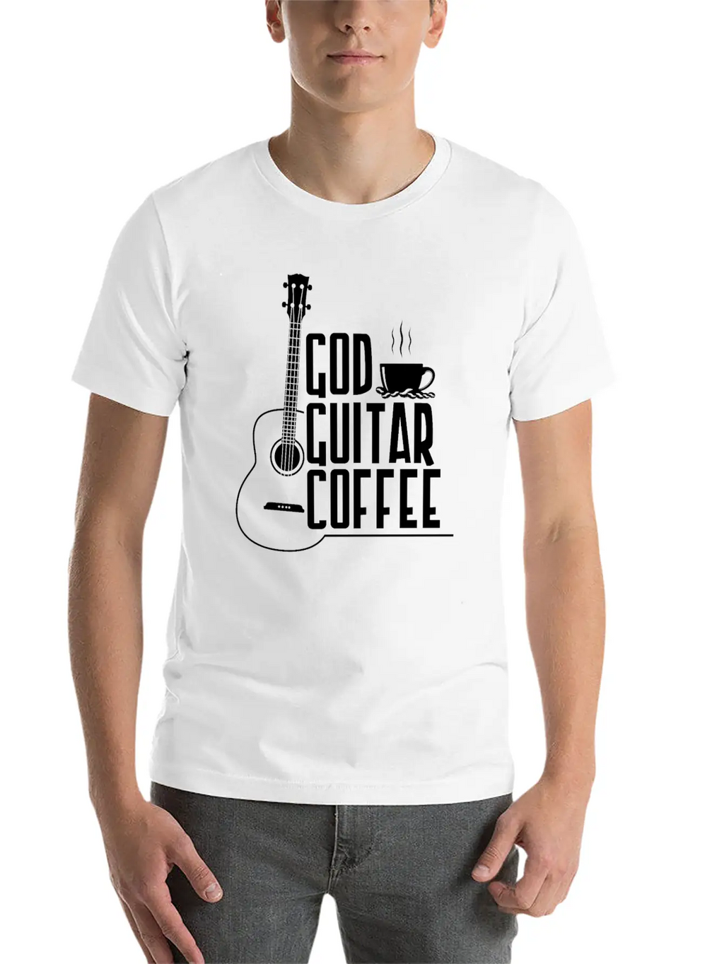God Guitar Coffee Music Lover Funny Christian Stylish Everyday T-Shirt – Unisex Basic Cotton Tee