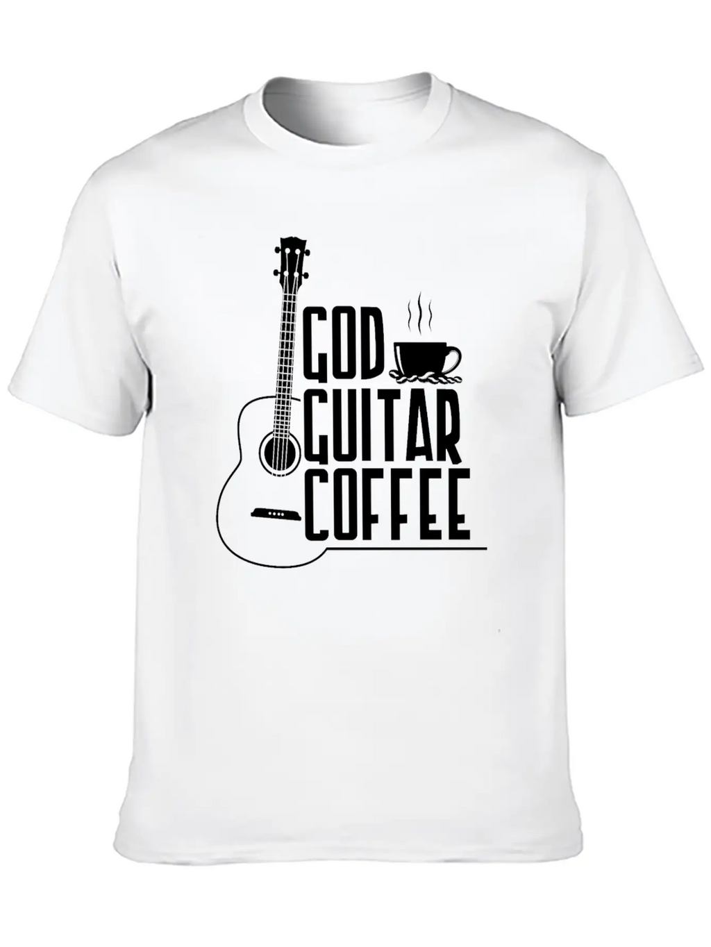 God Guitar Coffee Music Lover Funny Christian Stylish Everyday T-Shirt – Unisex Basic Cotton Tee