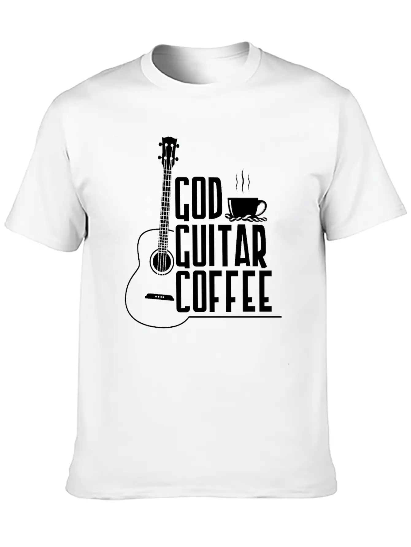 God Guitar Coffee Music Lover Funny Christian Stylish Everyday T-Shirt – Unisex Basic Cotton Tee