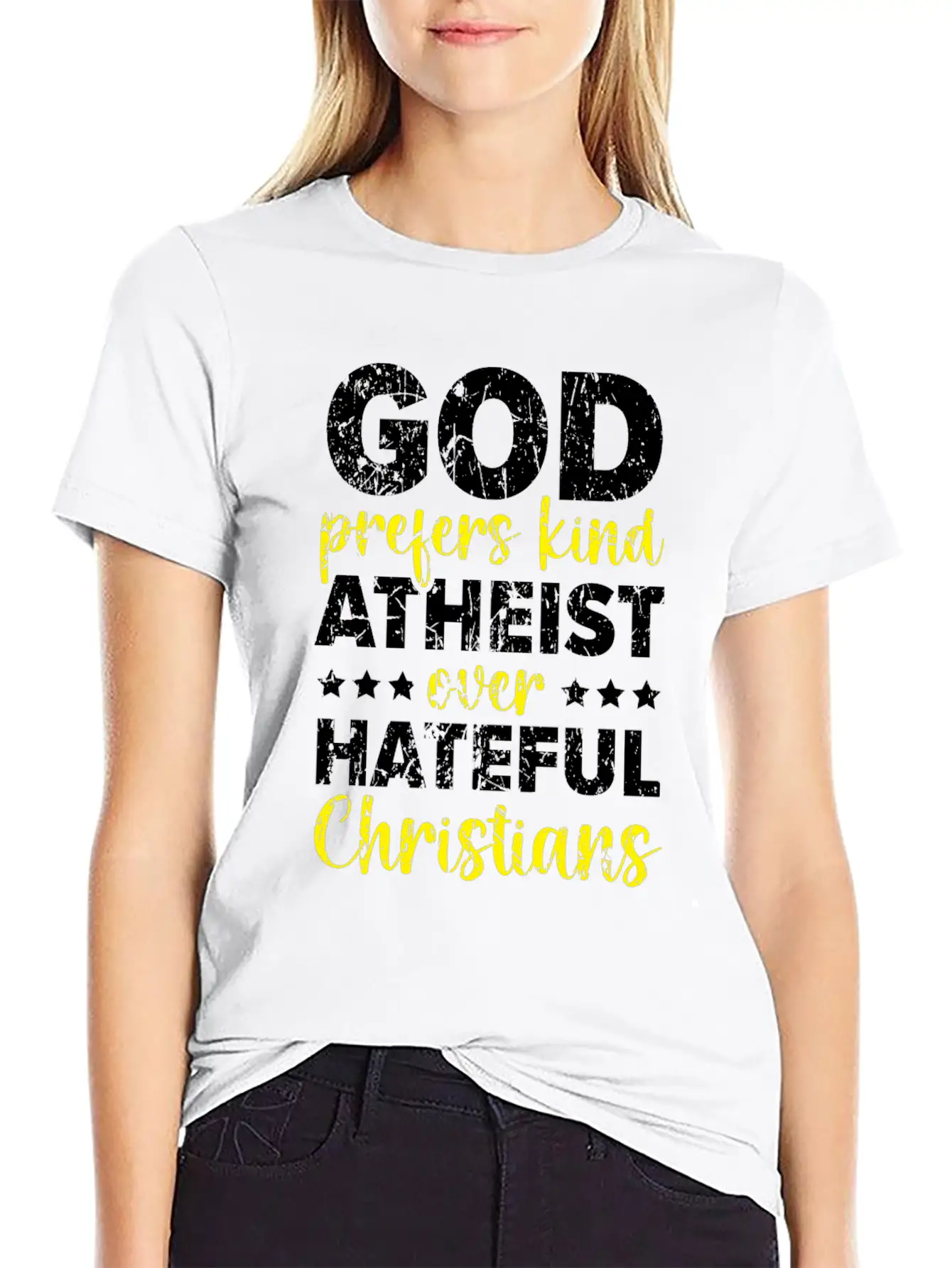 God Prefers Kinds Atheist Over Hateful Christians Unisex Short Sleeve Soft Cotton T-Shirt – Casual Everyday Wear