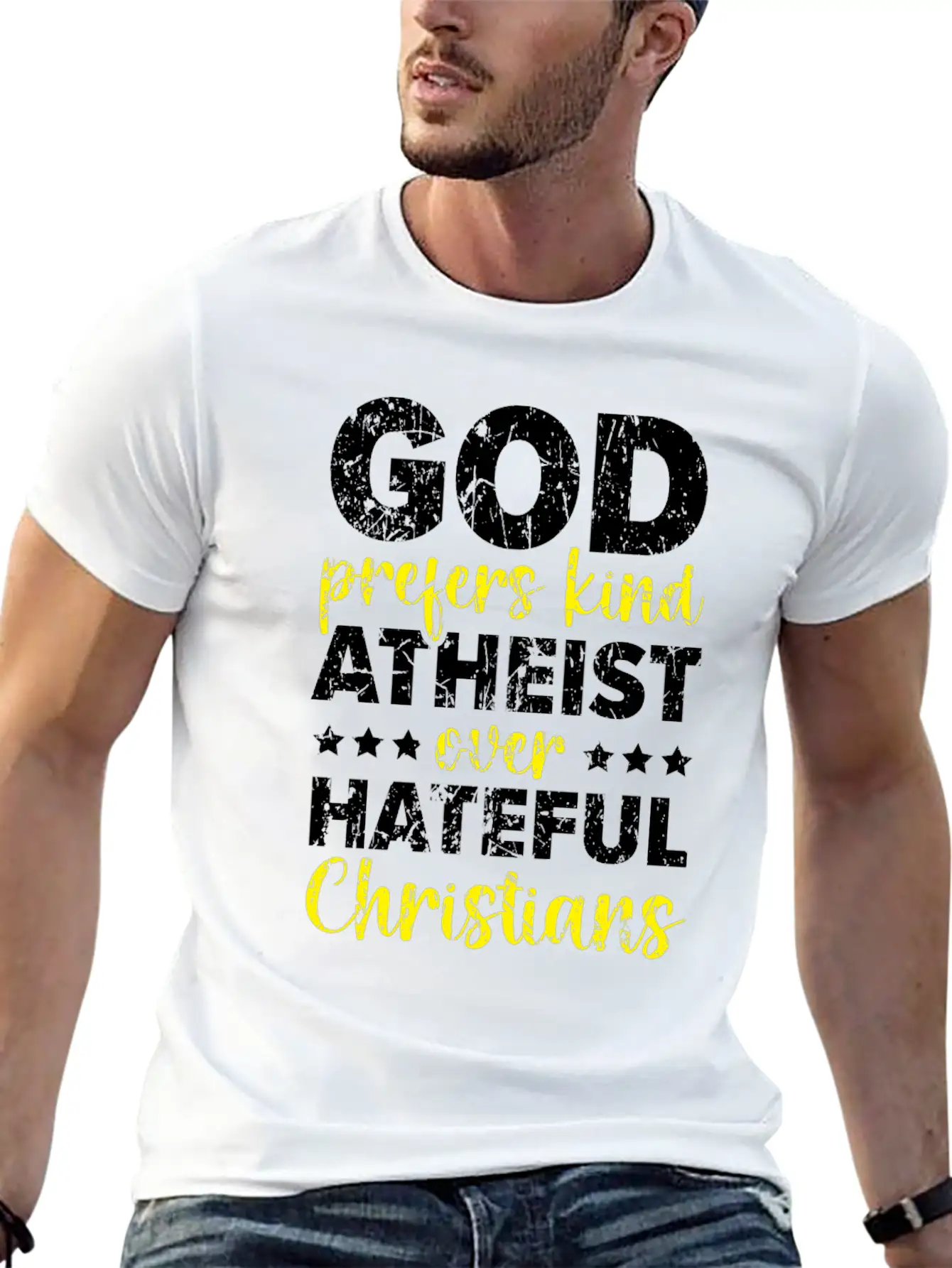 God Prefers Kinds Atheist Over Hateful Christians Unisex Short Sleeve Soft Cotton T-Shirt – Casual Everyday Wear