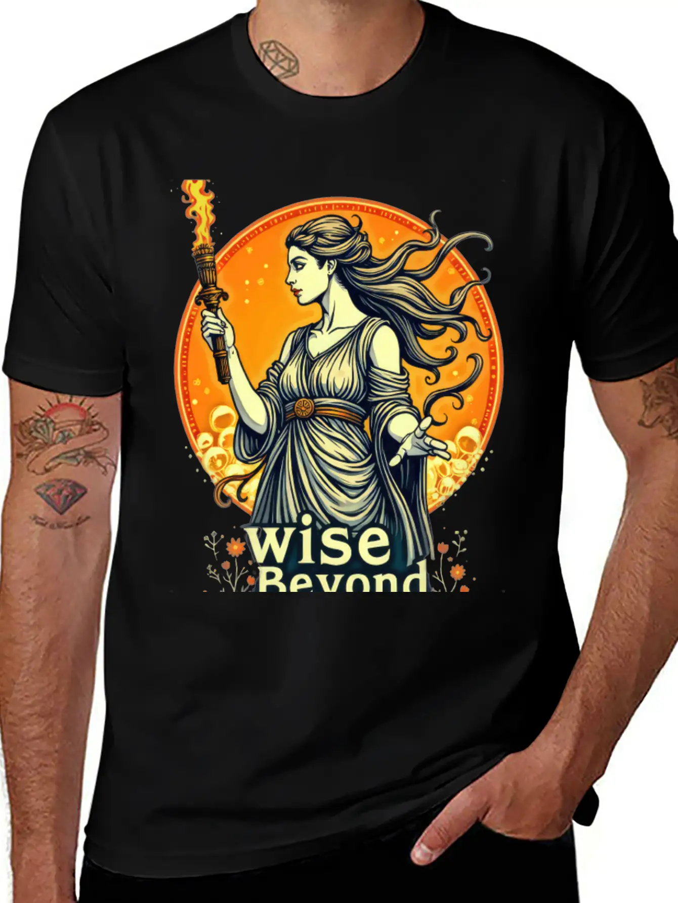 Goddess Holding Torch With Wisdom Stylish Everyday T-Shirt – Unisex Basic Cotton Tee