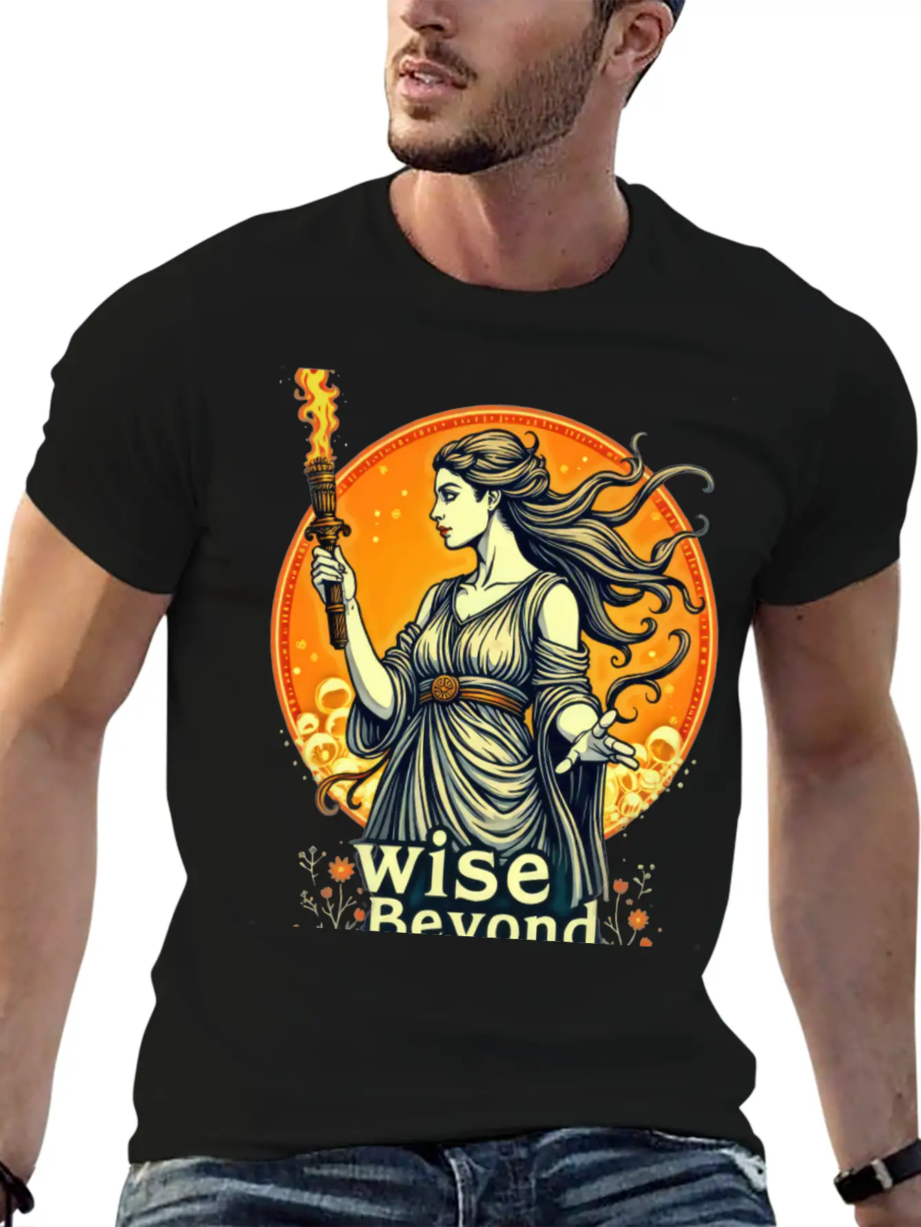Goddess Holding Torch With Wisdom Stylish Everyday T-Shirt – Unisex Basic Cotton Tee