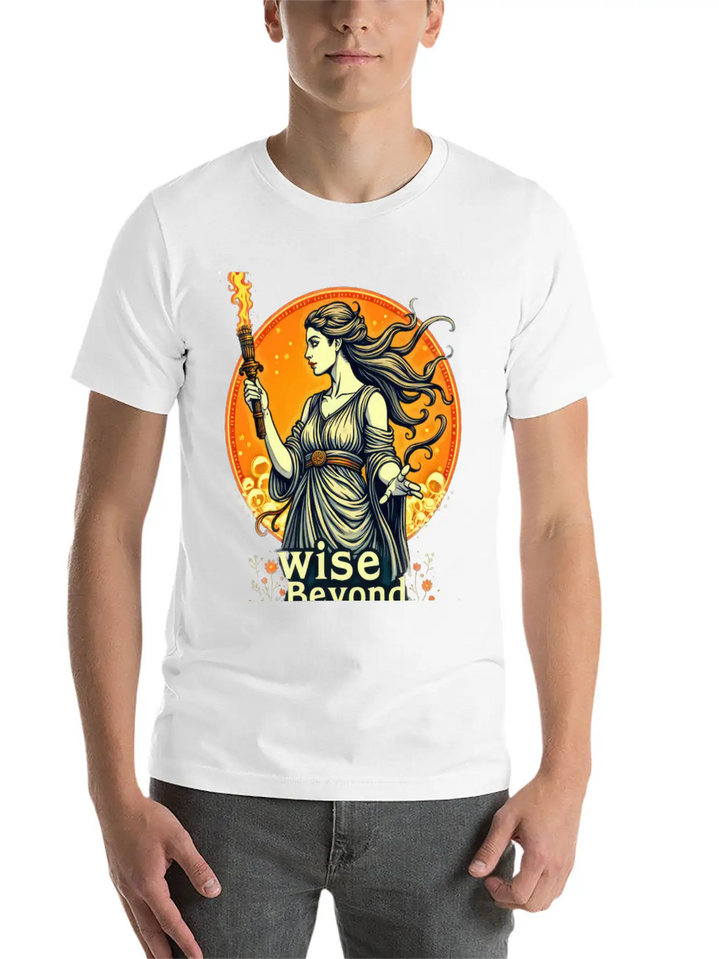 Goddess Holding Torch With Wisdom Stylish Everyday T-Shirt – Unisex Basic Cotton Tee