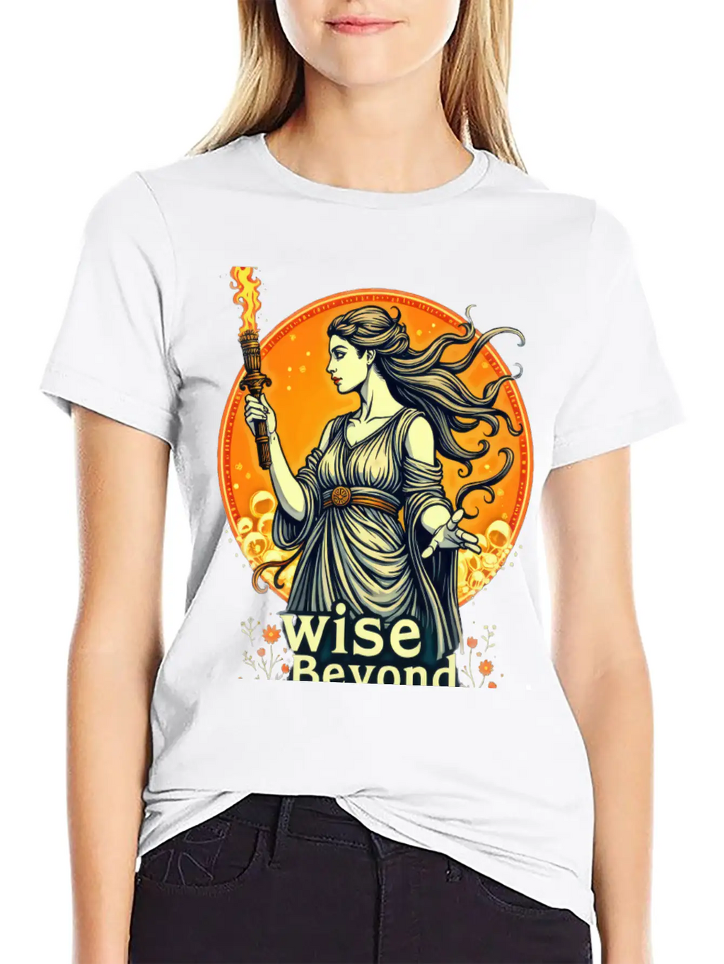 Goddess Holding Torch With Wisdom Stylish Everyday T-Shirt – Unisex Basic Cotton Tee