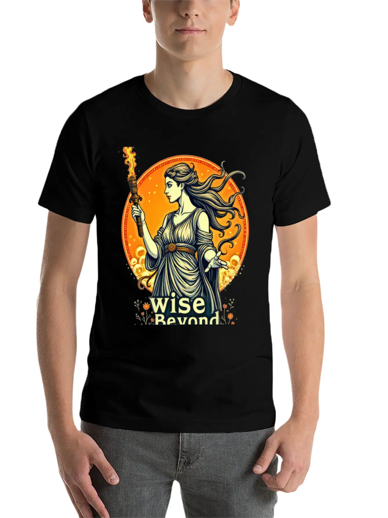 Goddess Holding Torch With Wisdom Stylish Everyday T-Shirt – Unisex Basic Cotton Tee
