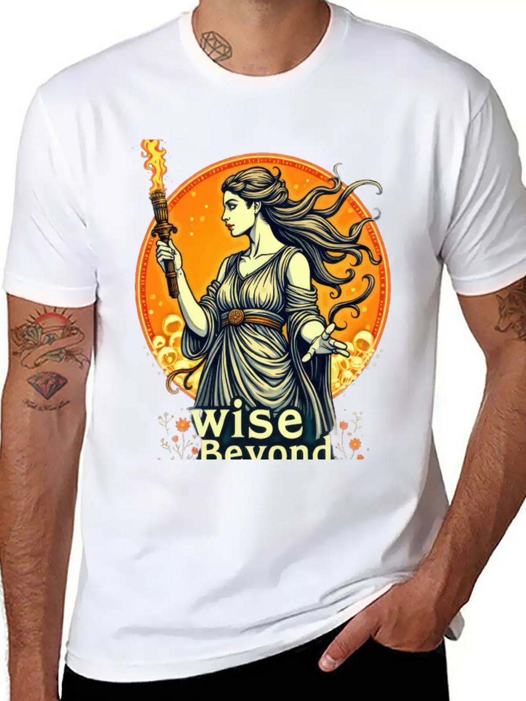 Goddess Holding Torch With Wisdom Stylish Everyday T-Shirt – Unisex Basic Cotton Tee