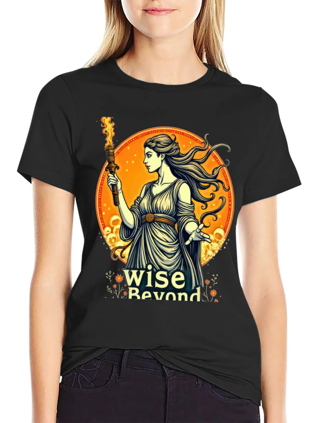 Goddess Holding Torch With Wisdom Stylish Everyday T-Shirt – Unisex Basic Cotton Tee