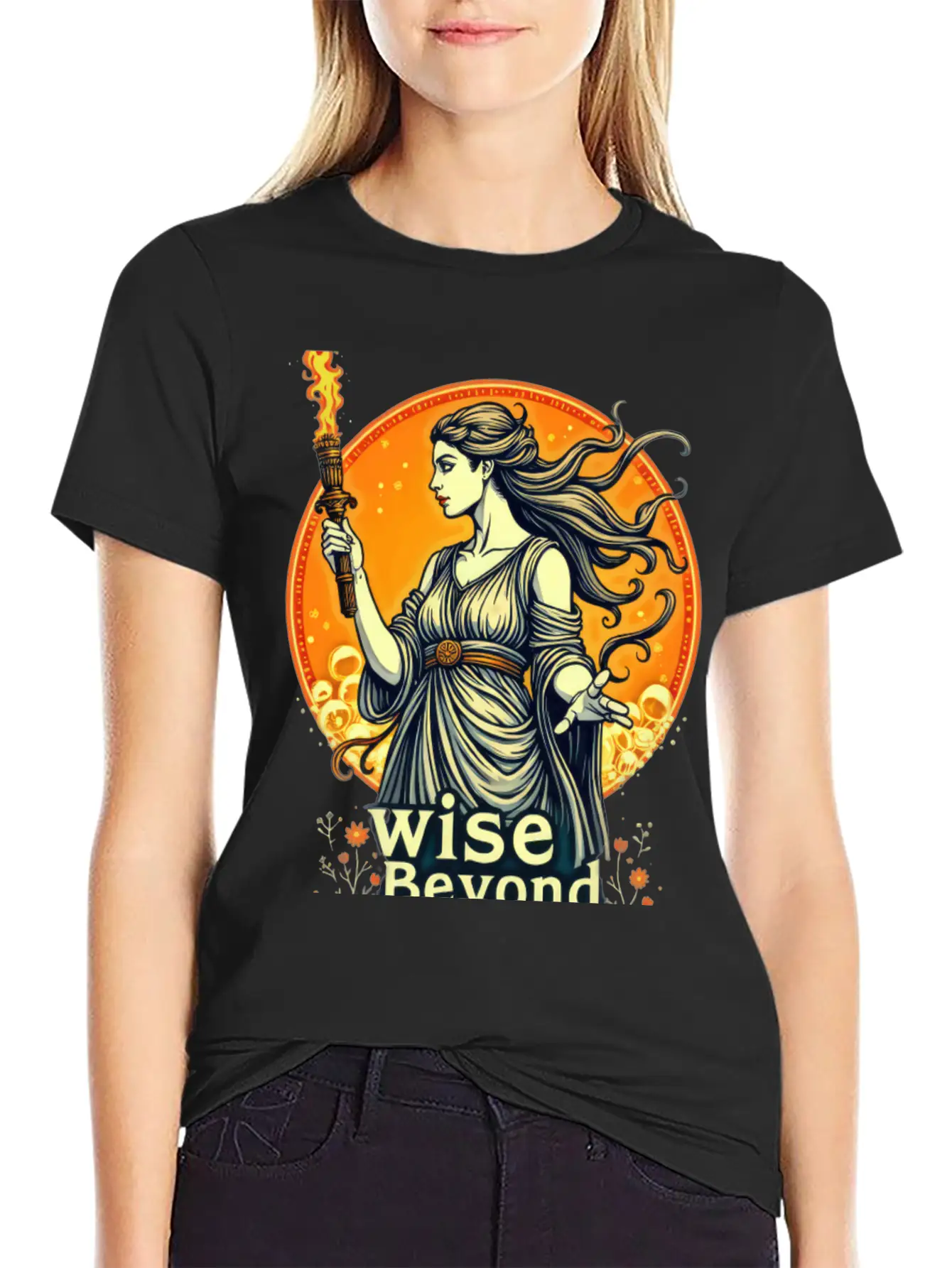 Goddess Holding Torch With Wisdom Stylish Everyday T-Shirt – Unisex Basic Cotton Tee