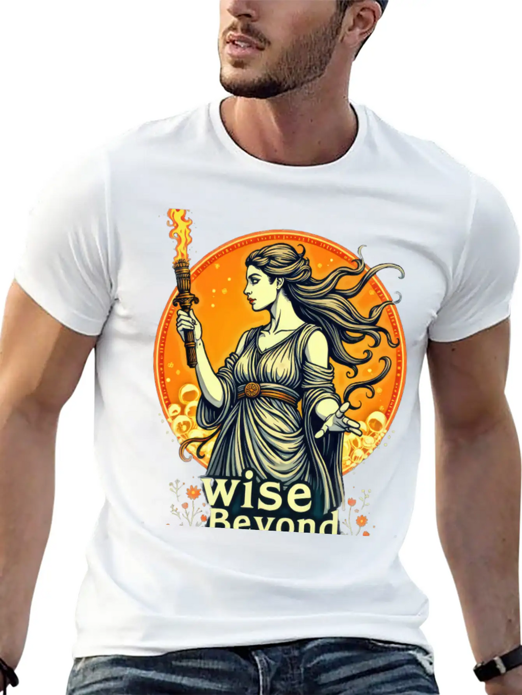 Goddess Holding Torch With Wisdom Stylish Everyday T-Shirt – Unisex Basic Cotton Tee
