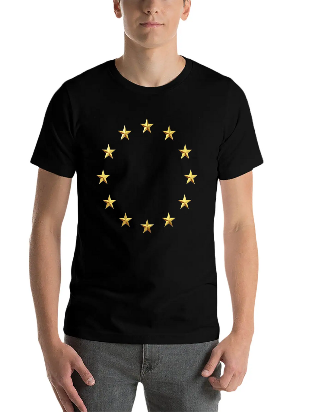 GOLD EUROPEAN STARS Unisex Casual T-Shirt – Clean Design For Daily Comfort