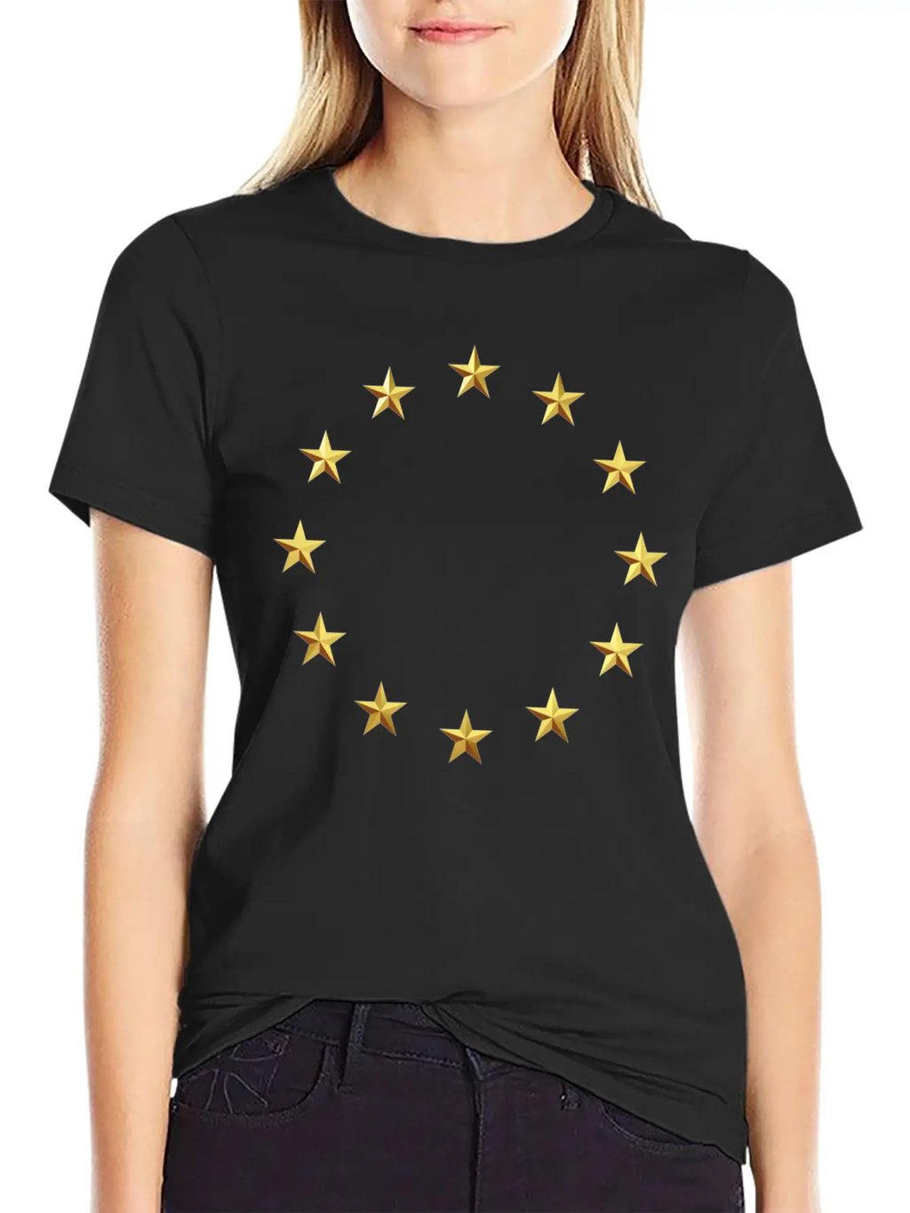 GOLD EUROPEAN STARS Unisex Casual T-Shirt – Clean Design For Daily Comfort