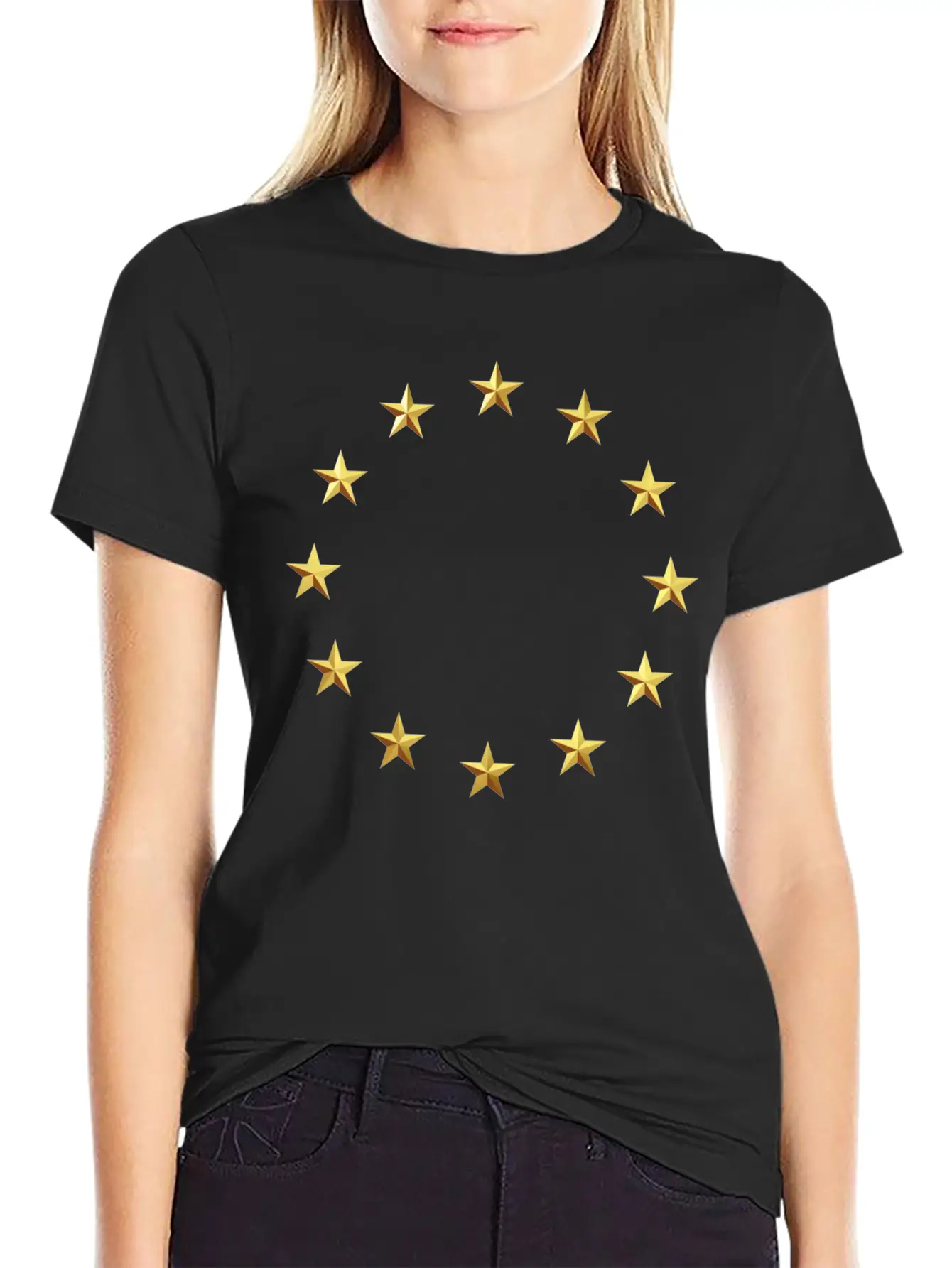 GOLD EUROPEAN STARS Unisex Casual T-Shirt – Clean Design For Daily Comfort
