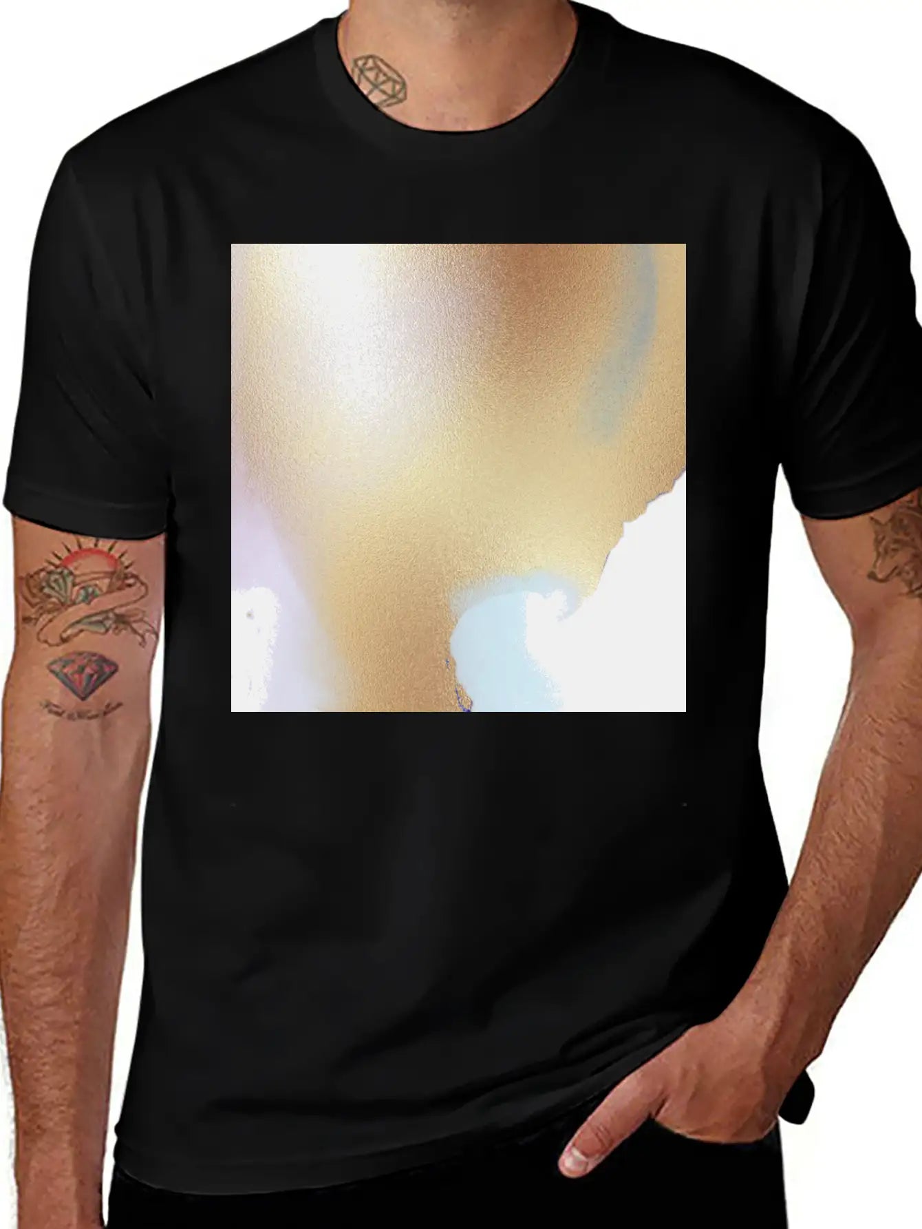 Gold White Watercolor Abstract Painting Essential Cotton Tee For Daily Outfits – Unisex Style