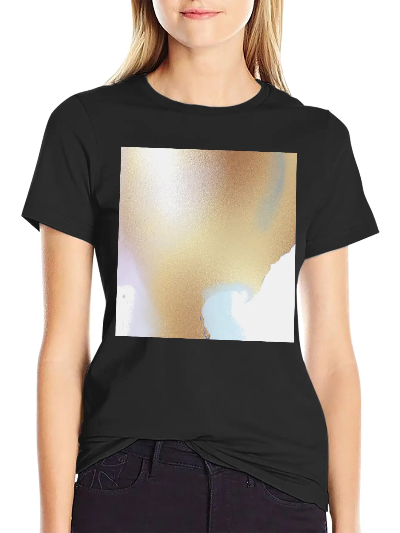 Gold White Watercolor Abstract Painting Essential Cotton Tee For Daily Outfits – Unisex Style
