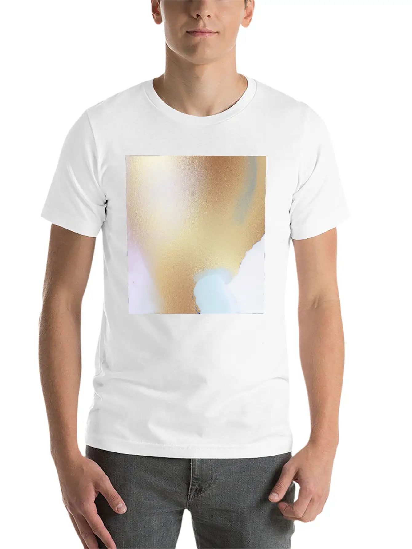 Gold White Watercolor Abstract Painting Essential Cotton Tee For Daily Outfits – Unisex Style