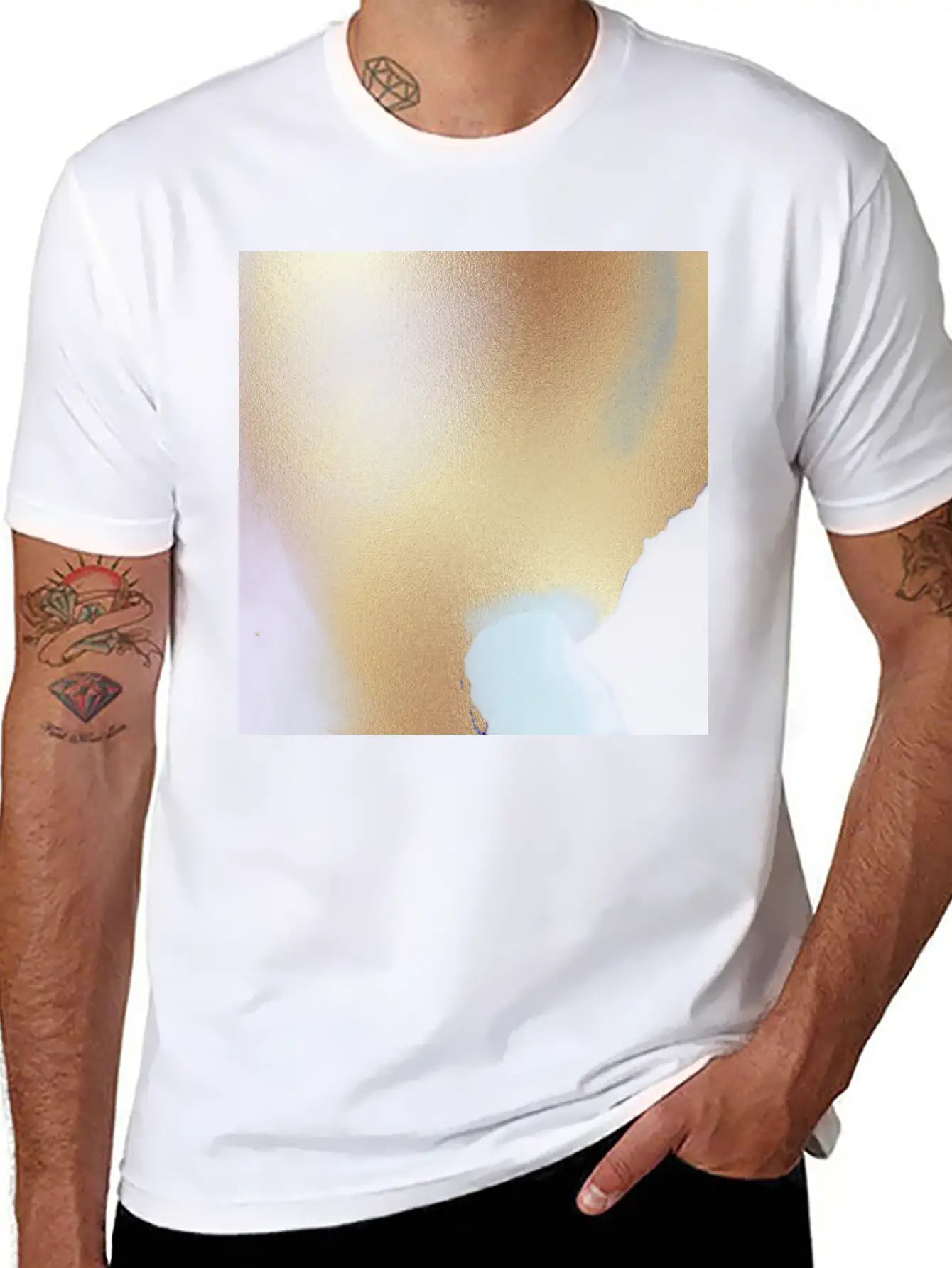 Gold White Watercolor Abstract Painting Essential Cotton Tee For Daily Outfits – Unisex Style