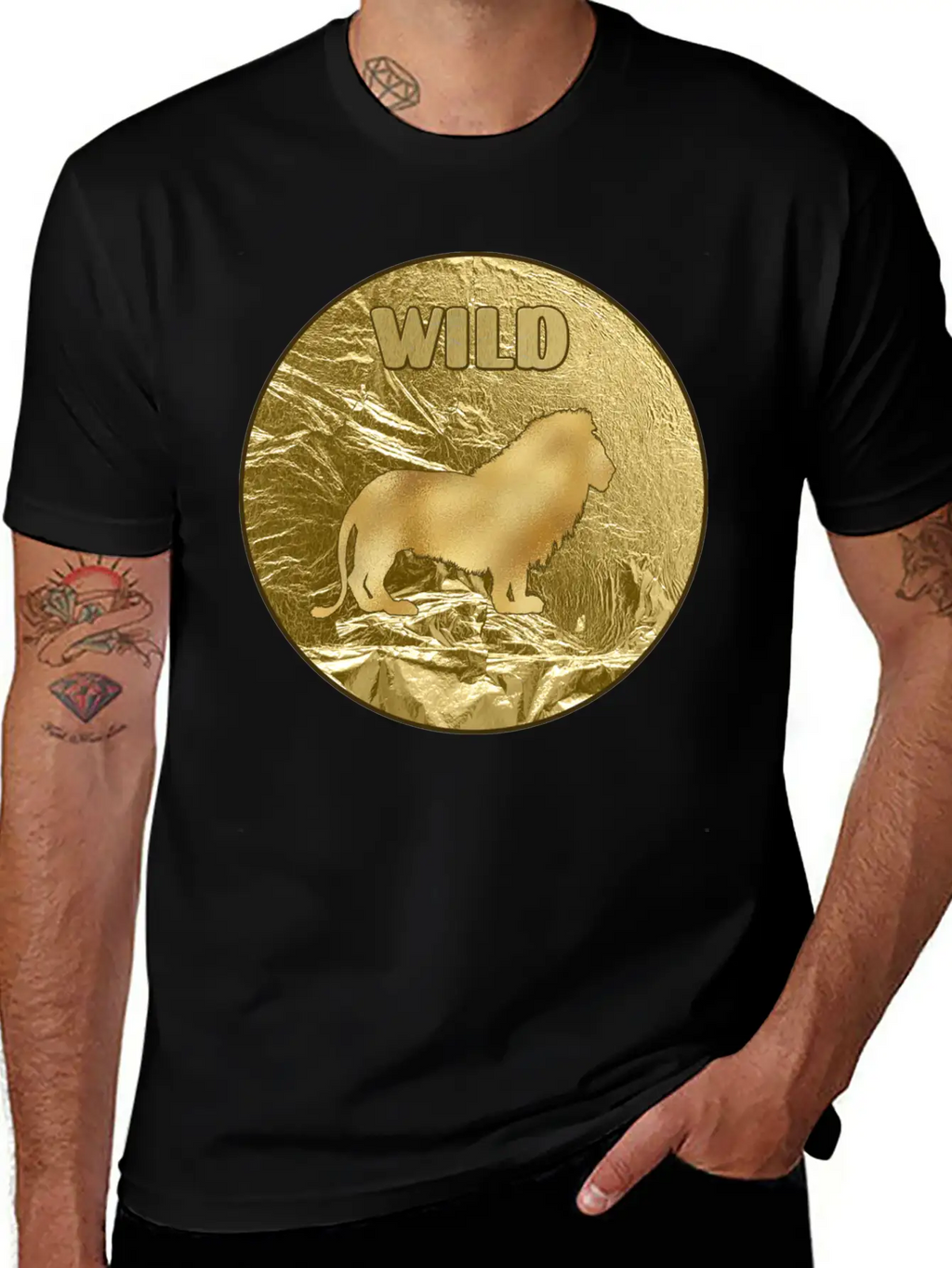 Gold Wild Lion Breathable Soft Cotton T-Shirt – Timeless Casual Look