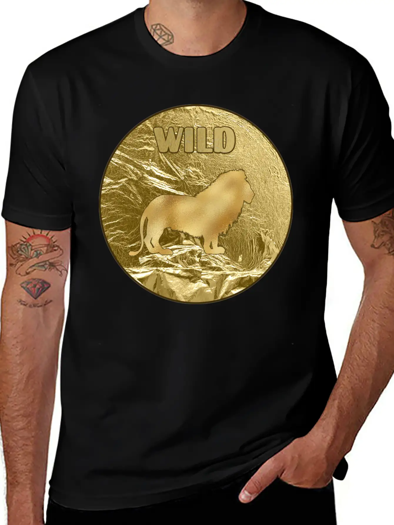 Gold Wild Lion Breathable Soft Cotton T-Shirt – Timeless Casual Look
