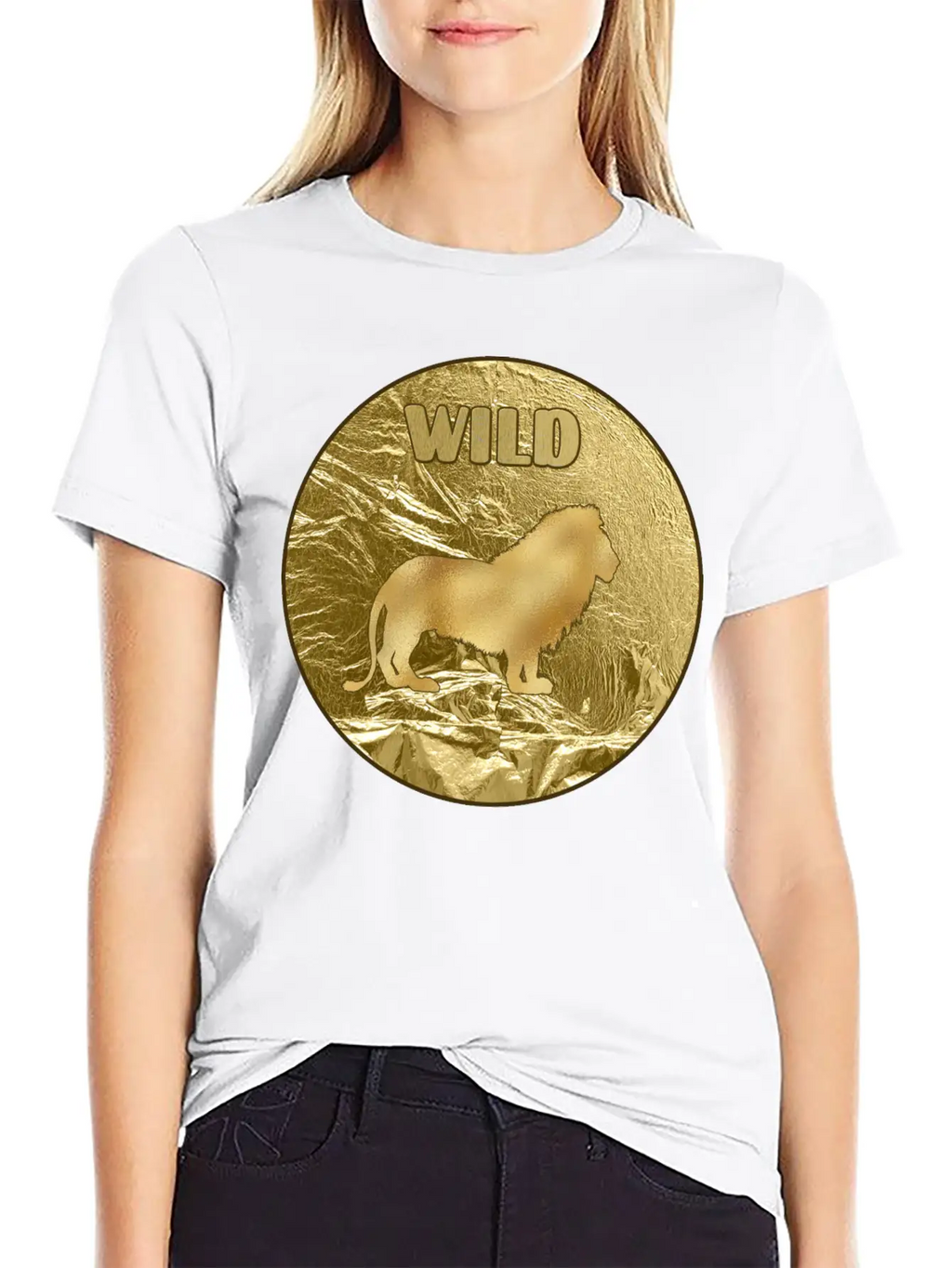 Gold Wild Lion Breathable Soft Cotton T-Shirt – Timeless Casual Look