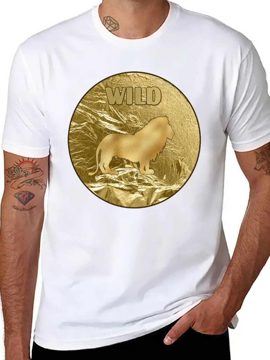 Gold Wild Lion Breathable Soft Cotton T-Shirt – Timeless Casual Look