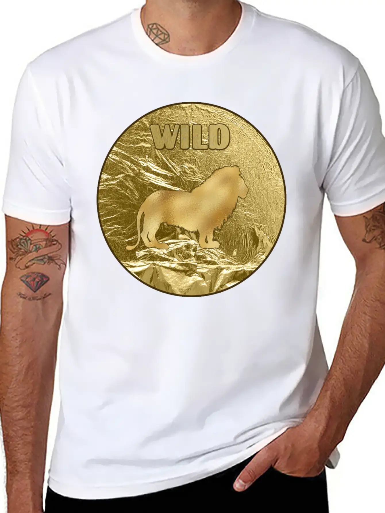 Gold Wild Lion Breathable Soft Cotton T-Shirt – Timeless Casual Look