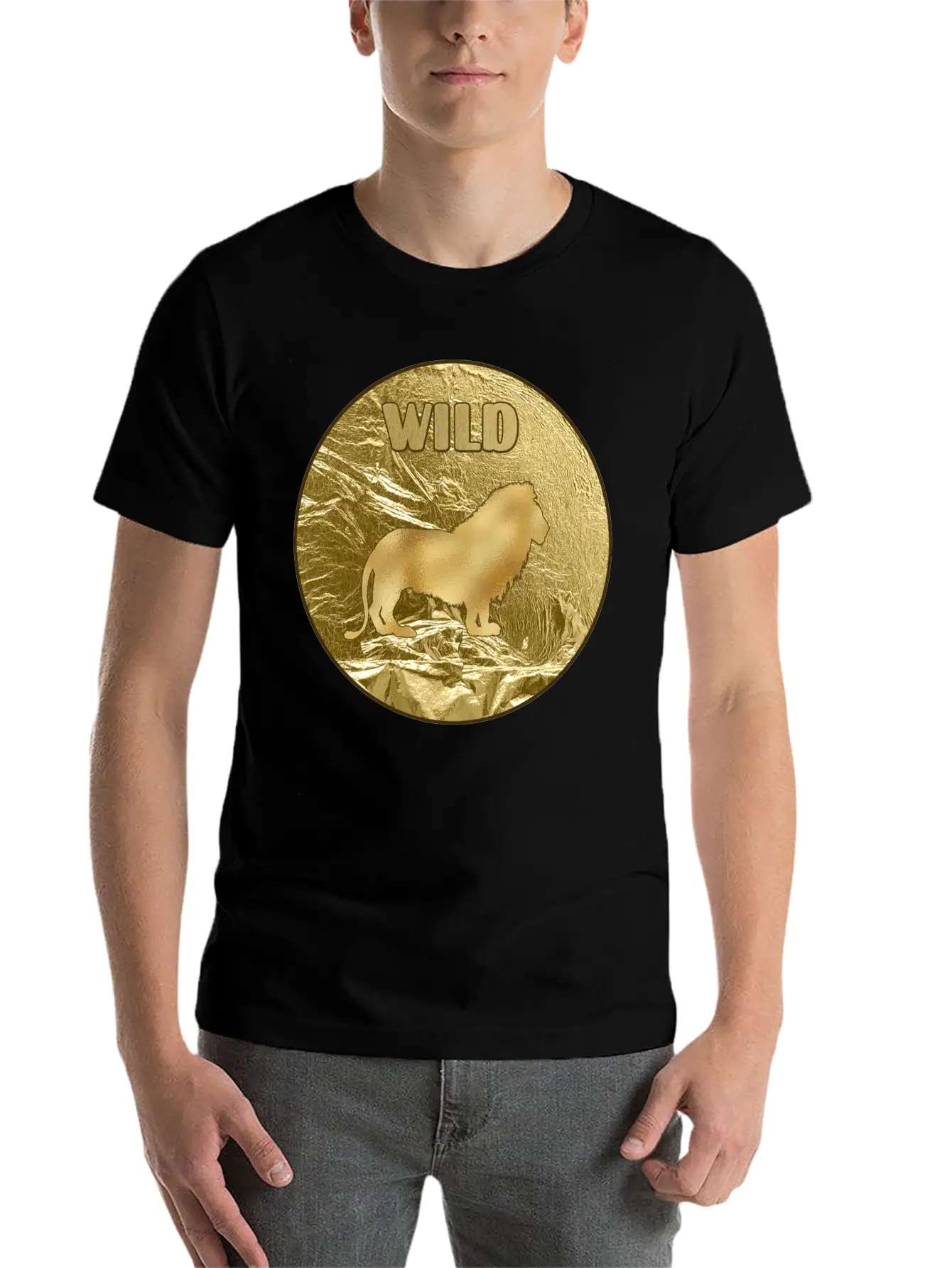 Gold Wild Lion Breathable Soft Cotton T-Shirt – Timeless Casual Look