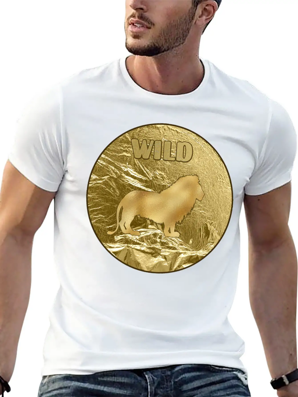 Gold Wild Lion Breathable Soft Cotton T-Shirt – Timeless Casual Look