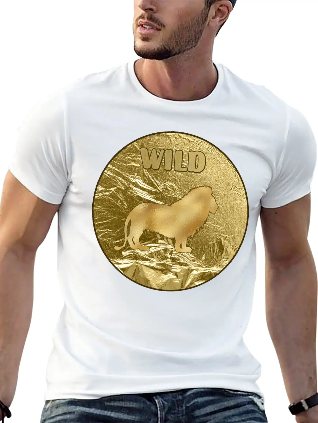 Gold Wild Lion Breathable Soft Cotton T-Shirt – Timeless Casual Look