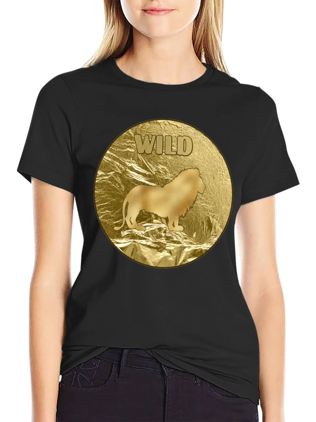 Gold Wild Lion Breathable Soft Cotton T-Shirt – Timeless Casual Look