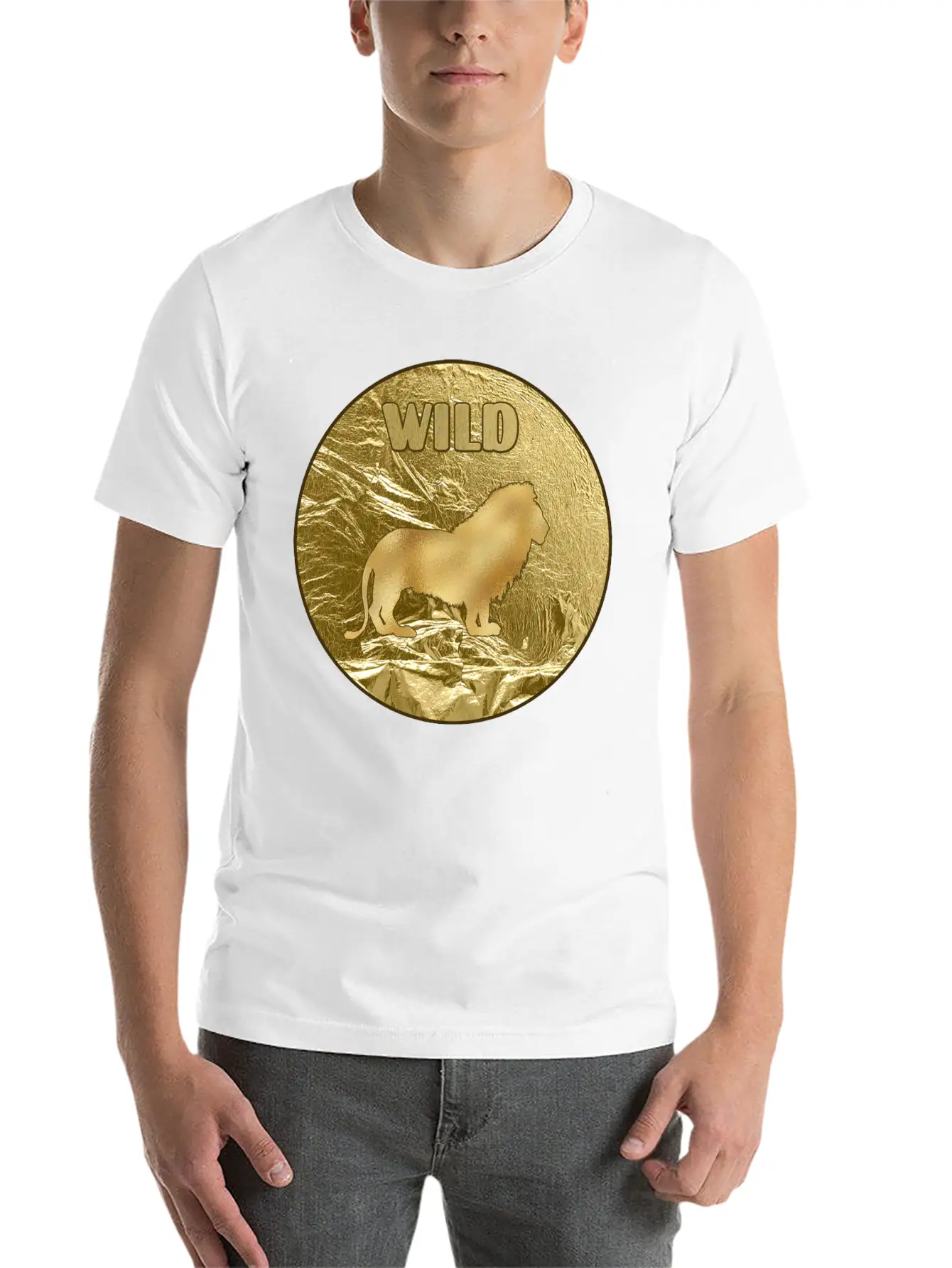 Gold Wild Lion Breathable Soft Cotton T-Shirt – Timeless Casual Look