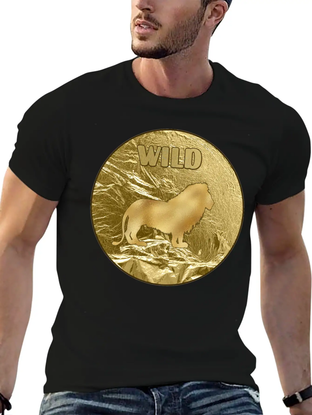 Gold Wild Lion Breathable Soft Cotton T-Shirt – Timeless Casual Look