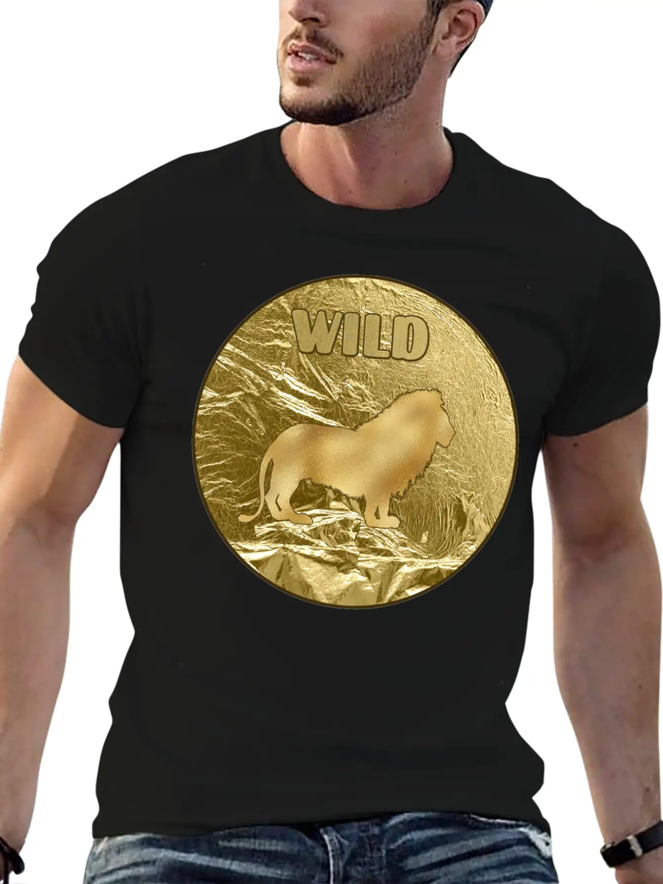 Gold Wild Lion Breathable Soft Cotton T-Shirt – Timeless Casual Look