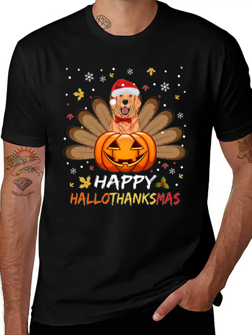 Golden Dog Happy Hallothanksmas Thanksgiving Breathable Soft Cotton T-Shirt – Timeless Casual Look