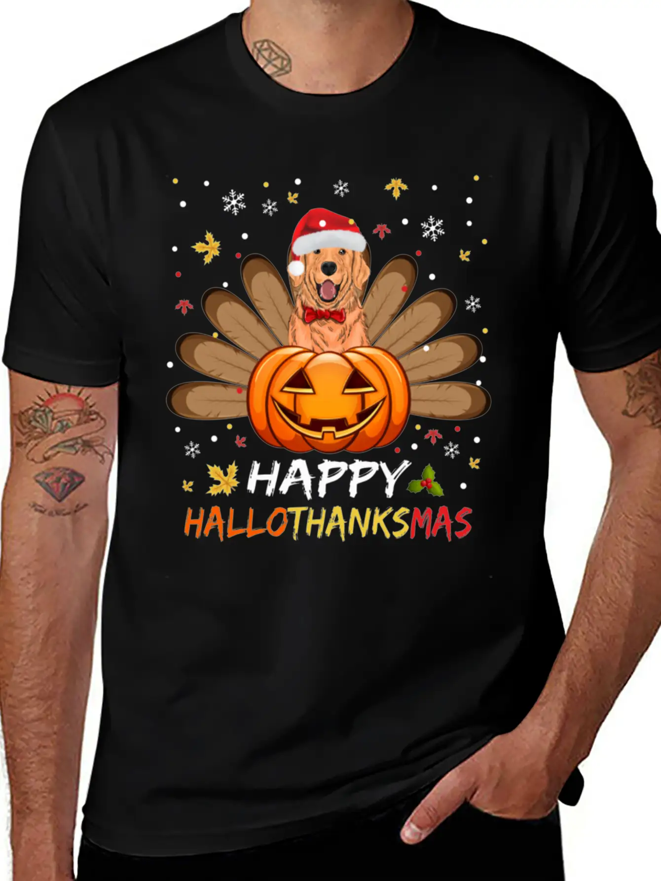 Golden Dog Happy Hallothanksmas Thanksgiving Breathable Soft Cotton T-Shirt – Timeless Casual Look