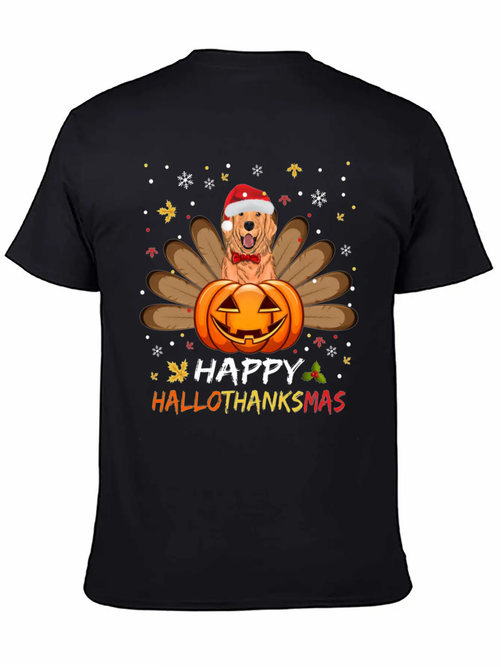 Golden Dog Happy Hallothanksmas Thanksgiving Breathable Soft Cotton T-Shirt – Timeless Casual Look