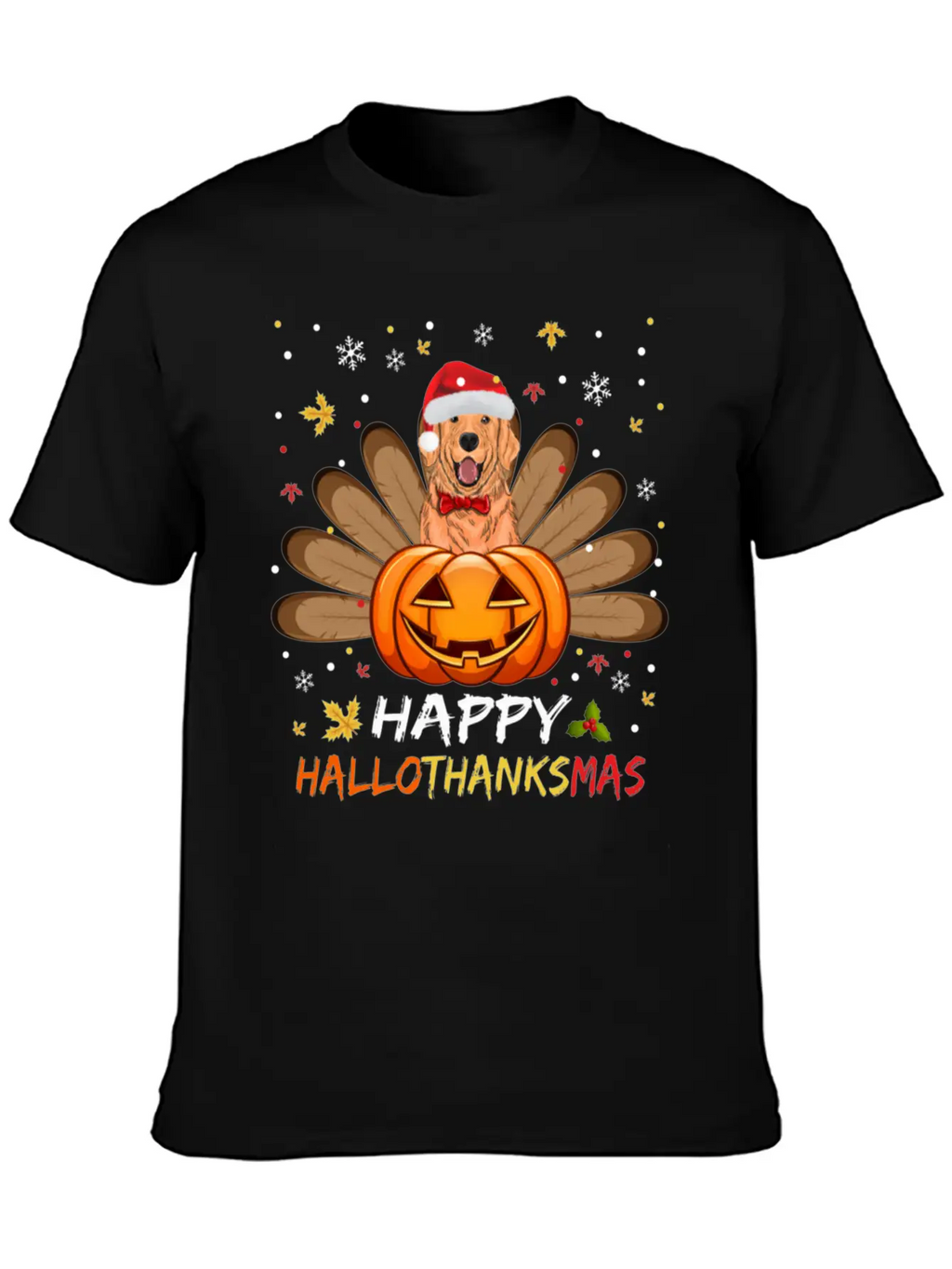 Golden Dog Happy Hallothanksmas Thanksgiving Breathable Soft Cotton T-Shirt – Timeless Casual Look